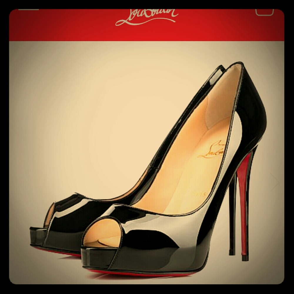 Christian Louboutin Black Patent Peep-Toe Pumps with Red Soles